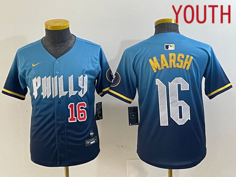 Youth Philadelphia Phillies #16 Marsh Blue City Edition Nike 2024 MLB Jersey style 3->youth mlb jersey->Youth Jersey
